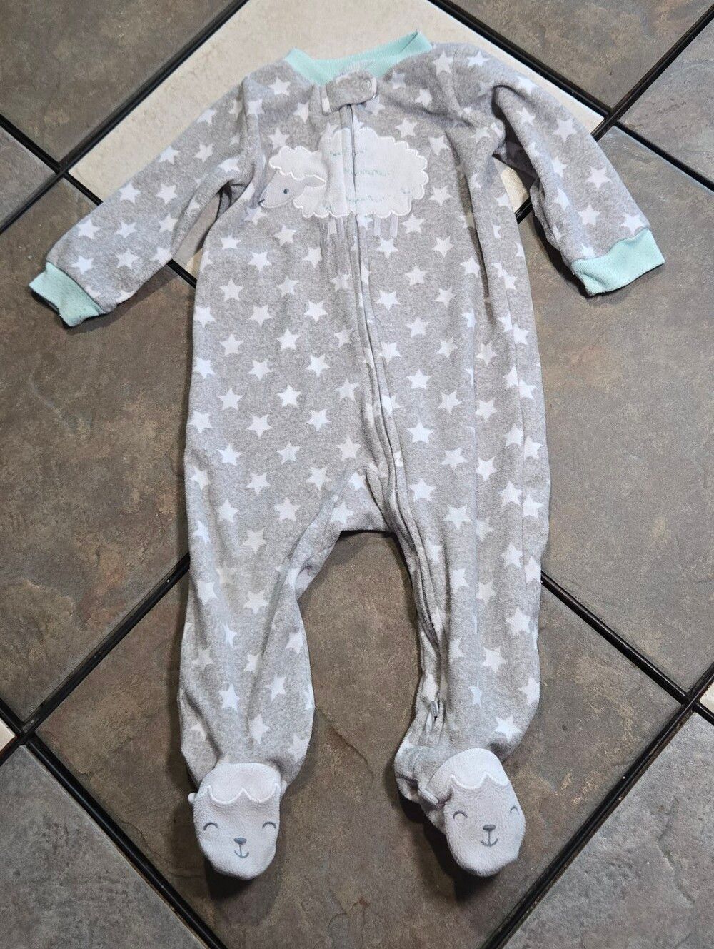 Carter's Gray Sheep Star Fleece Footed Pajamas 6M-9M Baby Zip Sleeper Unisex